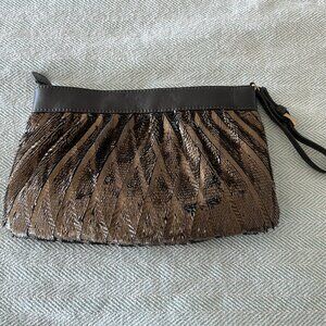 Dark Green laser cut leather clutch